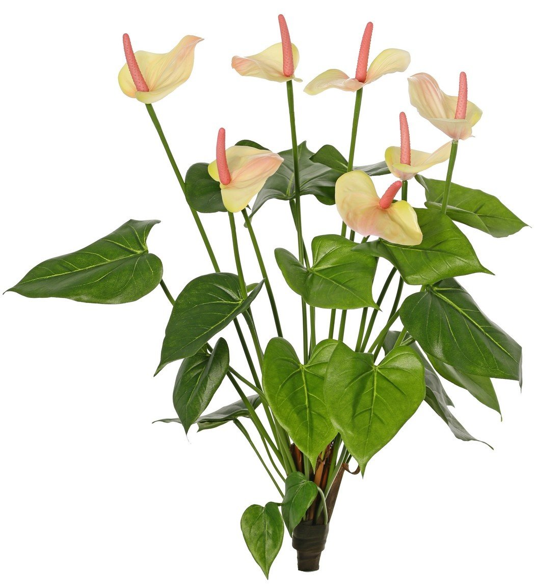 Anthurium (Arum) mit 7 Kunststoffblüten und 22 Polyesterblättern, 53 cm