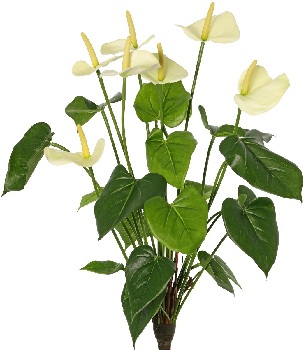 Anthurium (Arum) with 7 plastic flowers & 22 polyester leaves, 53 cm