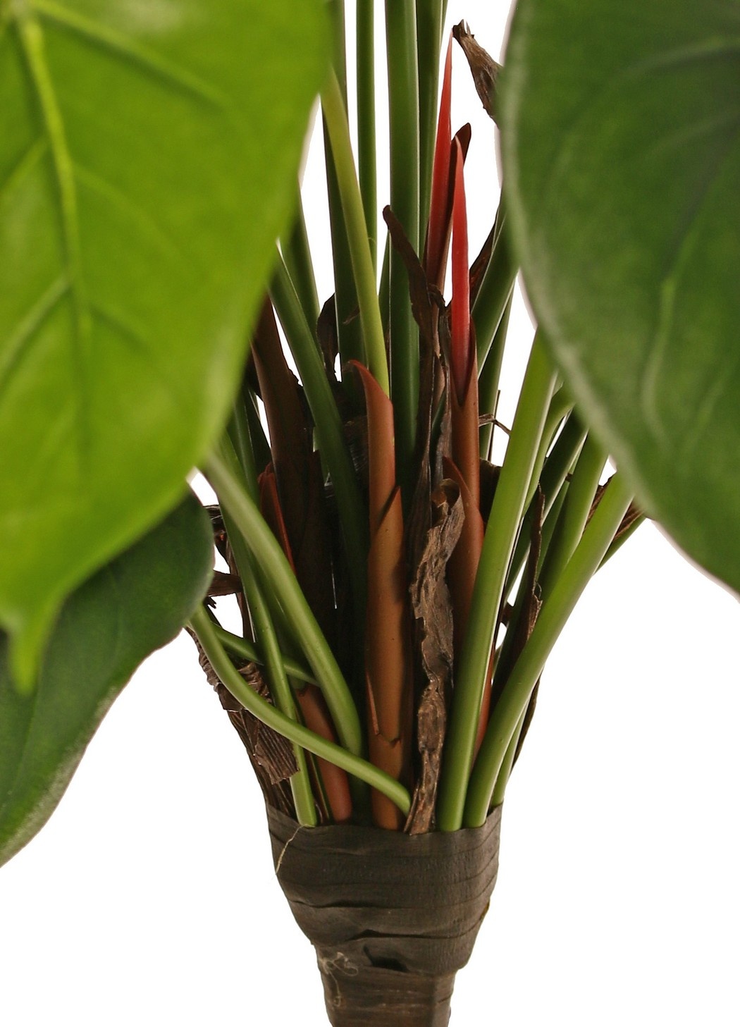 Anthurium (Arum) mit 7 Kunststoffblüten und 22 Polyesterblättern, 53 cm