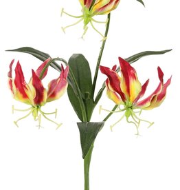 Lily gloriosa (climbing lily) 'mini', with 3 polyester flowers & 4 leaves, 50 cm