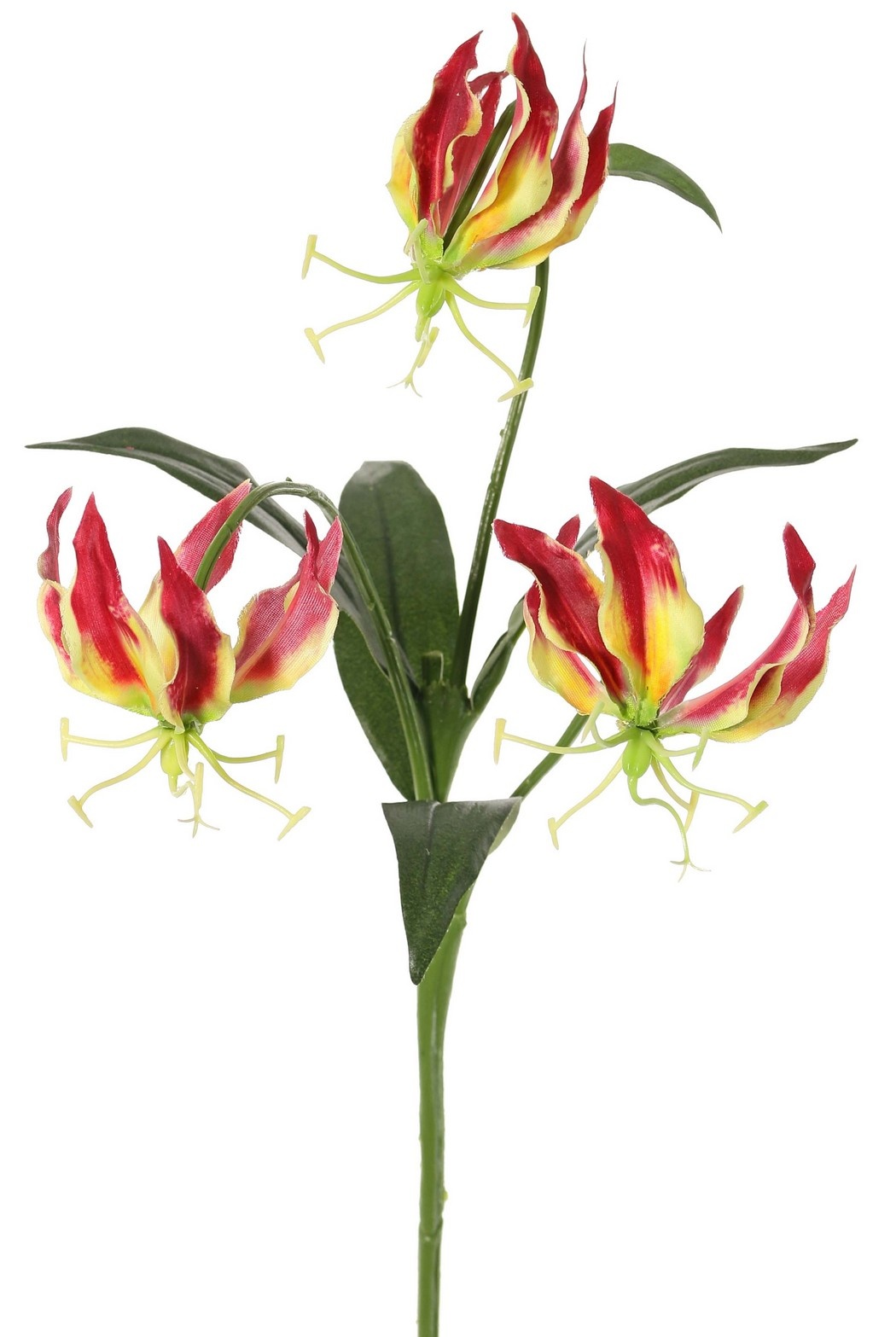 Lily gloriosa (climbing lily) 'mini', with 3 polyester flowers & 4 leaves, 50 cm