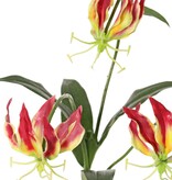 Lily gloriosa (climbing lily) 'mini', with 3 polyester flowers & 4 leaves, 50 cm