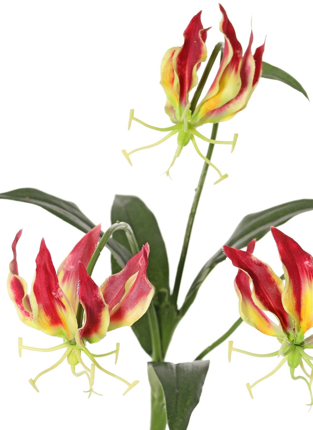 Lily gloriosa (climbing lily) 'mini', with 3 polyester flowers & 4 leaves, 50 cm