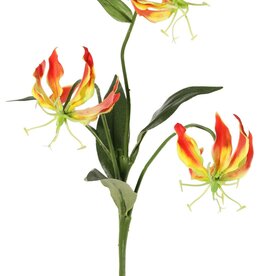 Lily gloriosa (climbing lily) 'mini', with 3 polyester flowers & 4 leaves, 50 cm