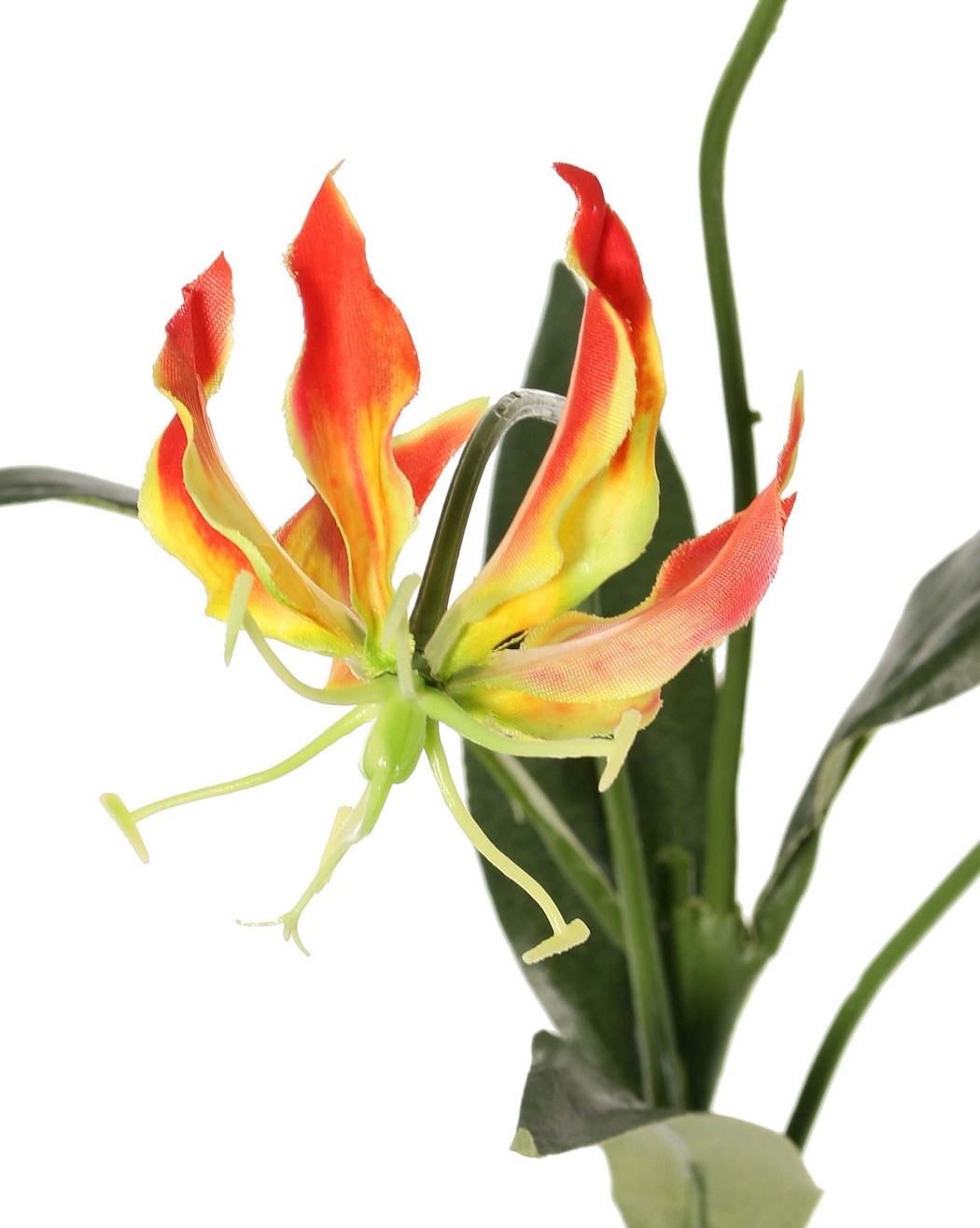 Lily gloriosa (climbing lily) 'mini', with 3 polyester flowers & 4 leaves, 50 cm