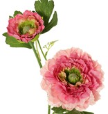 Ranunculus, 2x branched with 2 polyester flowers (Ø 8 & 5 cm) & 1 bud, 7 leaves, 46 cm