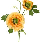 Ranunculus, 2x branched with 2 polyester flowers (Ø 8 & 5 cm) & 1 bud, 7 leaves, 46 cm