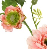 Ranunculus, 2x branched with 2 polyester flowers (Ø 8 & 5 cm) & 1 bud, 7 leaves, 46 cm