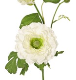 Ranonkel, 2x vertakt met 2 polyester bloemen (Ø 8 & 5 cm) & 1 knop, 7 blaadjes, 46 cm