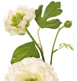 Ranunkel, 2-fach verzweigt mit 2 Polyesterblüten (Ø 8 & 5 cm) & 1 Knospe, 7 Blätter, 46 cm