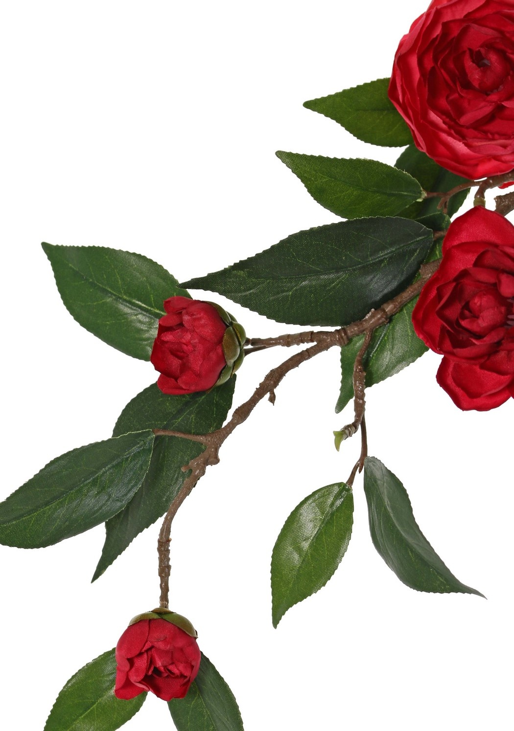 Camellia (Japanse roos) bloementak met 6 bloemen (2 XL/ 1 M/ 3 S) & 21 bladeren, 76 cm