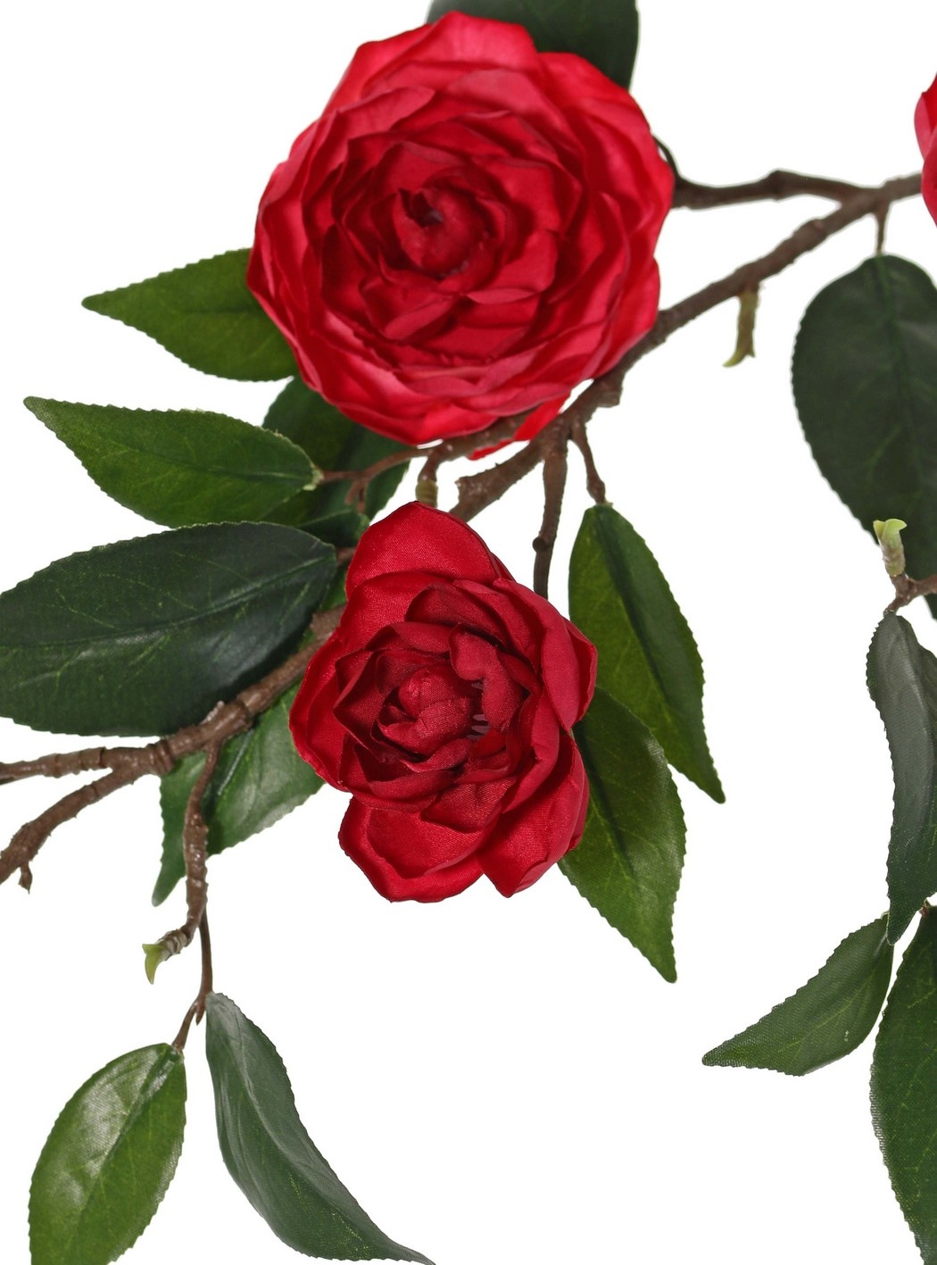 Camellia (Japanse roos) bloementak met 6 bloemen (2 XL/ 1 M/ 3 S) & 21 bladeren, 76 cm