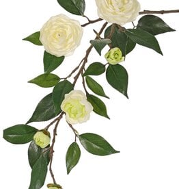 Rama de camelia (rosa japonesa) con 6 flores (2 XL/ 1 M/ 3 S) y 21 hojas, 76 cm