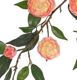 Camellia (Japanse roos) bloementak met 6 bloemen (2 XL/ 1 M/ 3 S) & 21 bladeren, 76 cm