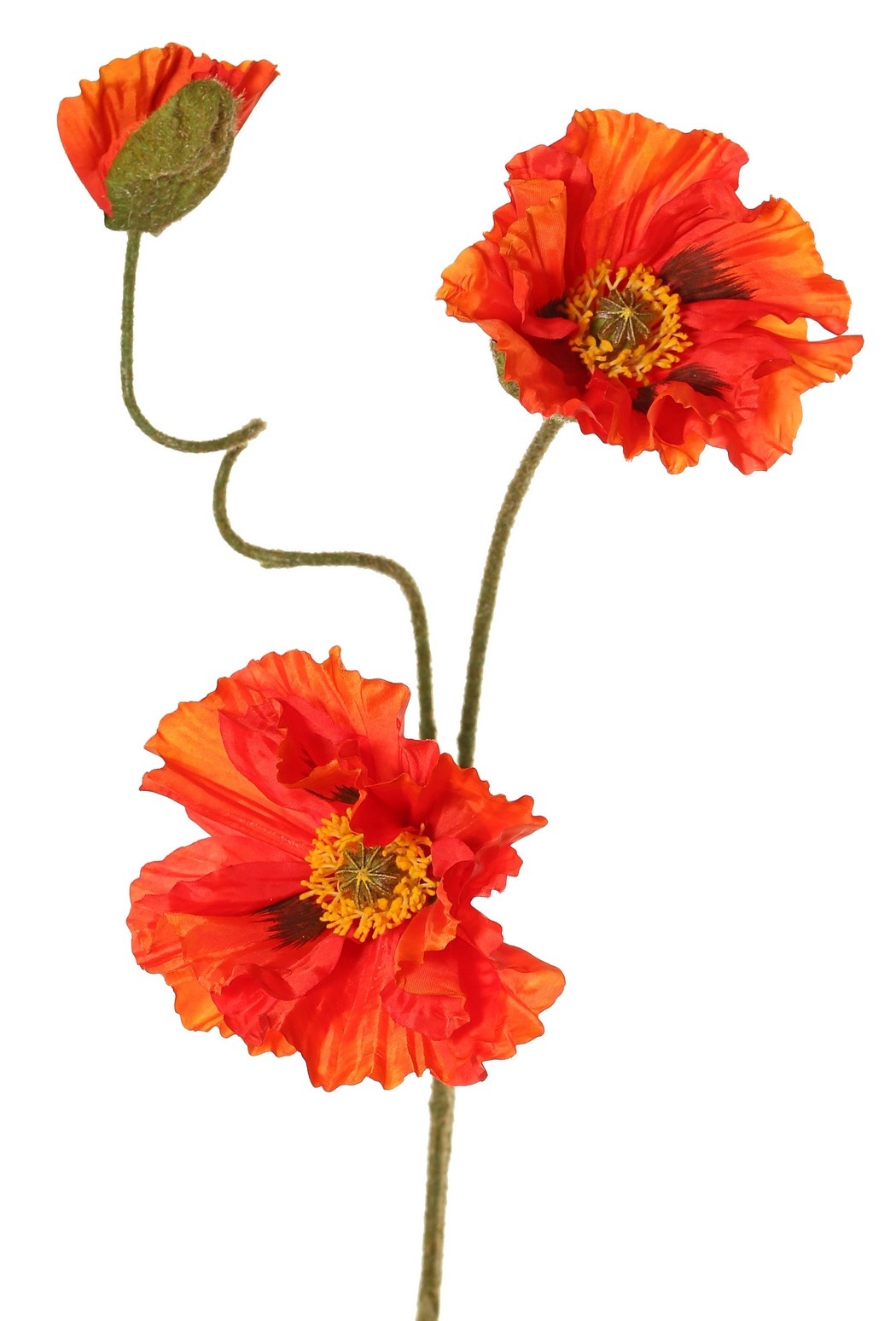 Poppy 'Meadow' with 2 large flowers (Ø 13/11 cm) & 1 large bud 7 cm, flocked stem, 90 cm