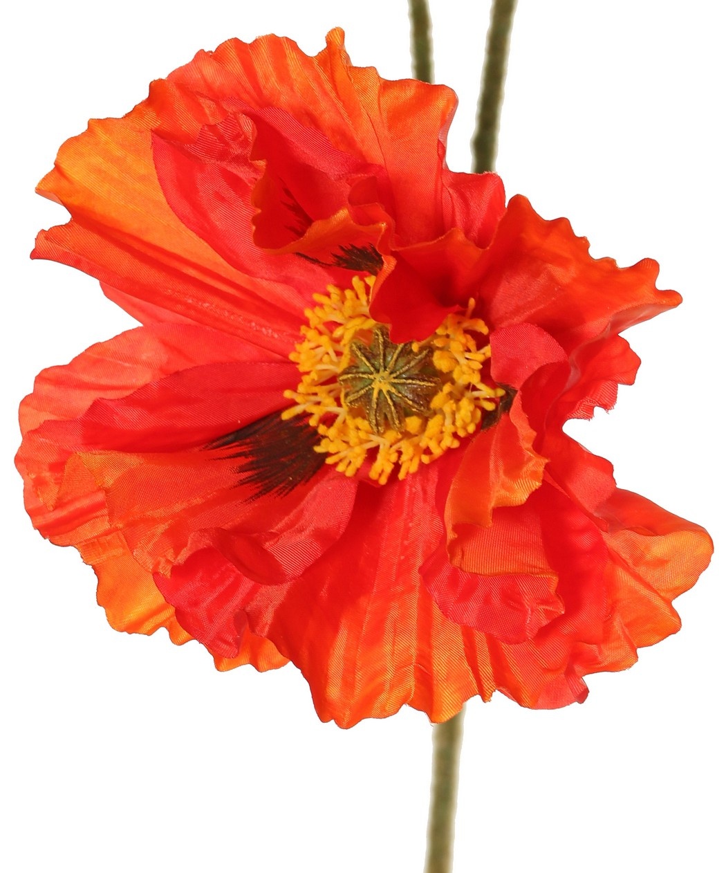 Poppy 'Meadow' with 2 large flowers (Ø 13/11 cm) & 1 large bud 7 cm, flocked stem, 90 cm