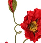 Poppy 'Meadow' with 2 large flowers (Ø 13/11 cm) & 1 large bud 7 cm, flocked stem, 90 cm