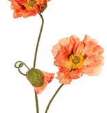 Poppy 'Meadow' with 2 large flowers (Ø 13/11 cm) & 1 large bud 7 cm, flocked stem, 90 cm