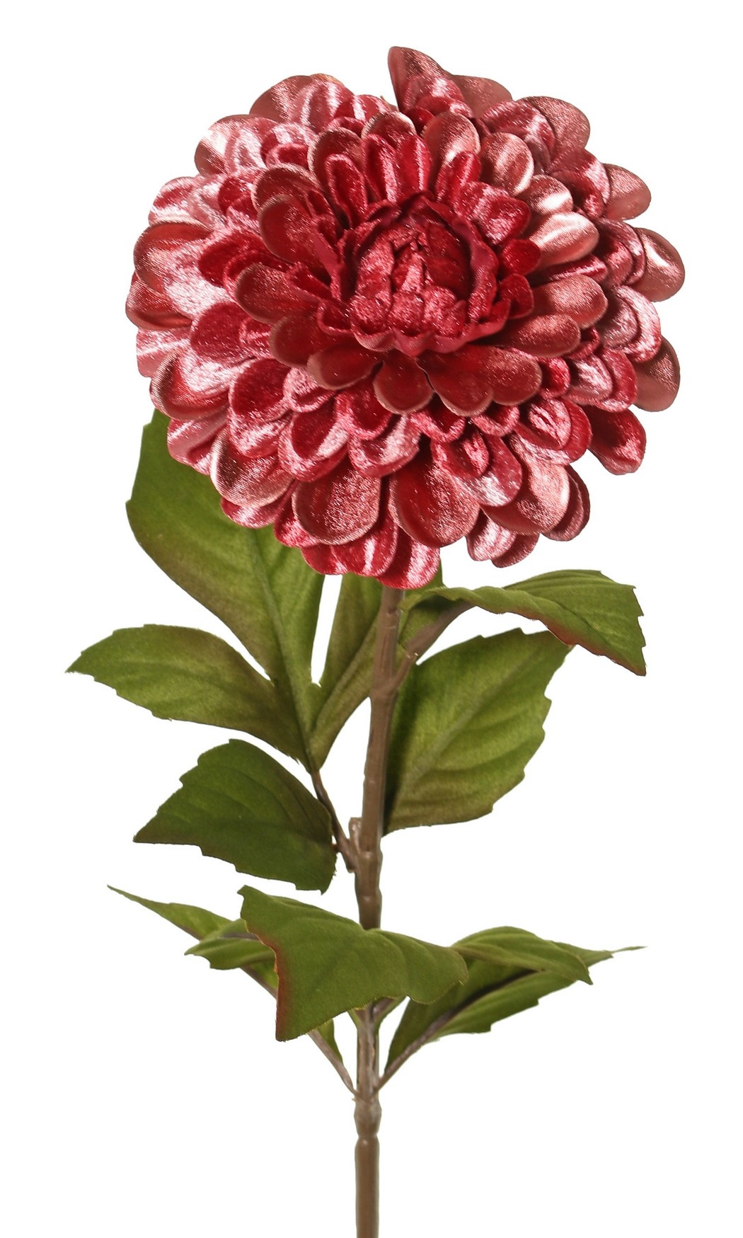 Dahlia Ø 13 cm, fluweel 'Glamour' met 3 bladsets, 58 cm