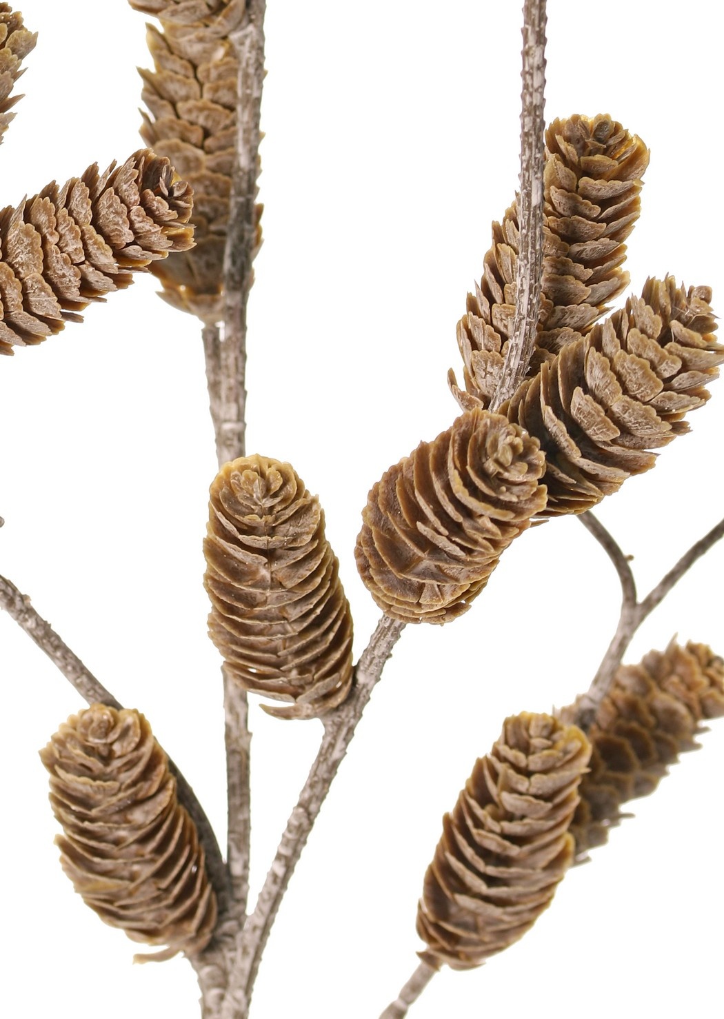 Pine Cone Branch 'Indy', 4x branched, with 21 plastic pine cones (6 x 2 cm), whitewashed, 95 cm