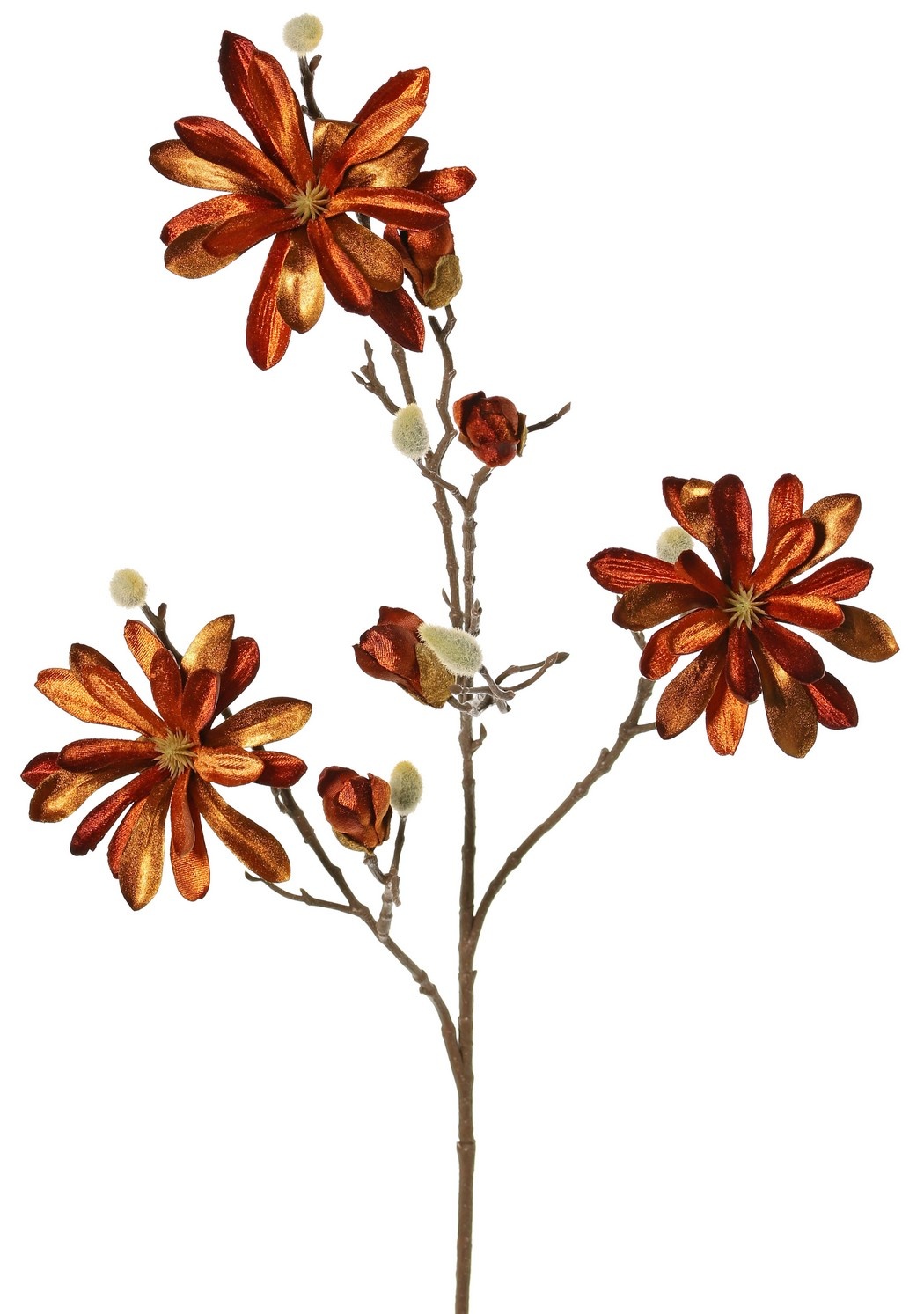 Magnolia fluweel 'Glamour' met 3 bloemen (Ø 10 cm), 4x bloemknoppen & 4 natuurlijke knoppen, 88 cm