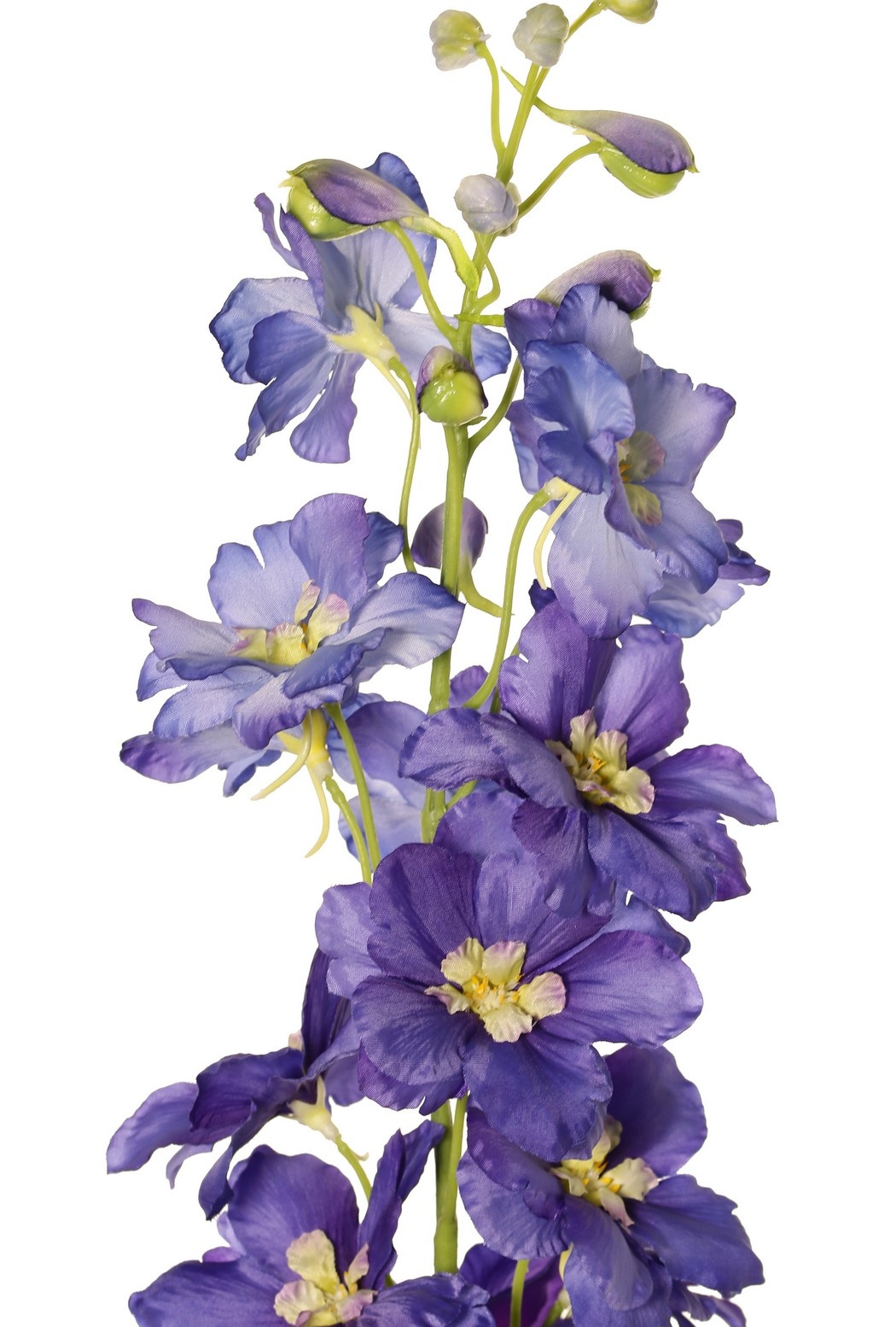 Delphinium (Larkspur) 'XL' con 26 flores de poliéster, 6 hojas y 10 capullos, 127 cm
