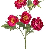 Pfingstrosenzweig mini, 3-fach verzweigt, mit 4 Blüten Ø 7 cm, (2 L/ 2 M) & 1 Knospe, 14 Blätter, 60 cm RECYCELT