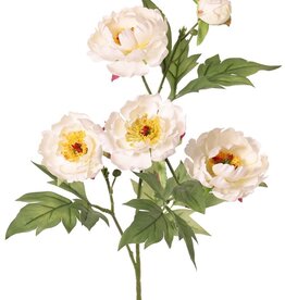 Pfingstrosenzweig mini, 3-fach verzweigt, mit 4 Blüten Ø 7 cm, (2 L/ 2 M) & 1 Knospe, 14 Blätter, 60 cm RECYCELT