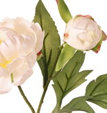 Pioenroostak mini, 3x vertakt, met 4 bloemen Ø 7 cm, (2 L/ 2 M) & 1 knop, 14 bladeren, 60 cm RECYCLED