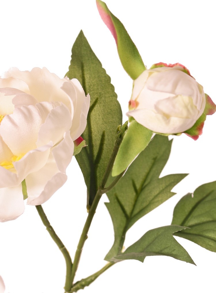 Pfingstrosenzweig mini, 3-fach verzweigt, mit 4 Blüten Ø 7 cm, (2 L/ 2 M) & 1 Knspe, 14 Blätter, 60 cm RECYCELT