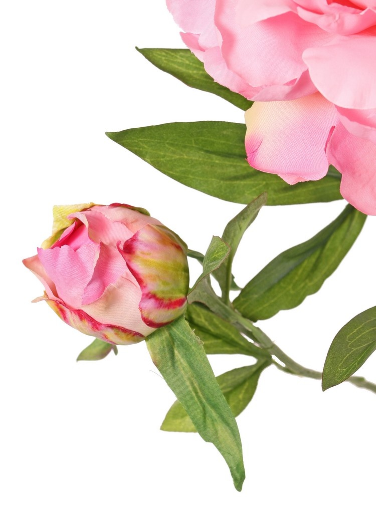 Peony with 1 open flower Ø 15 cm & 1 bud Ø 4 cm, 19 petals, 65 cm RECYCLED