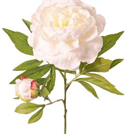 Peony with 1 open flower Ø 15 cm & 1 bud Ø 4 cm, 19 petals, 65 cm RECYCLED