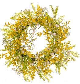 Wreath with mimosa 16 clusters of leaves/gypsophila 12 clusters of flowers, inside Ø 15 cm, outside Ø 35 cm