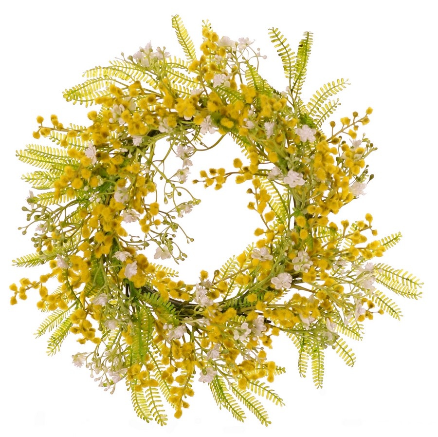 Kransmix mimosa 16 clusters blad/gipskruid 12 clusters bloemen, binnen Ø 15 cm, buiten Ø 35 cm