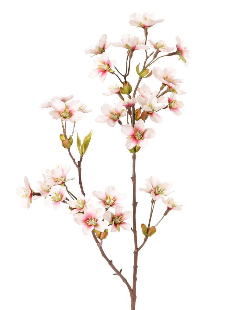 Mandelblütenzweig, 2 Zweige, 31 Blüten & 11 Blattsätze, 73 cm