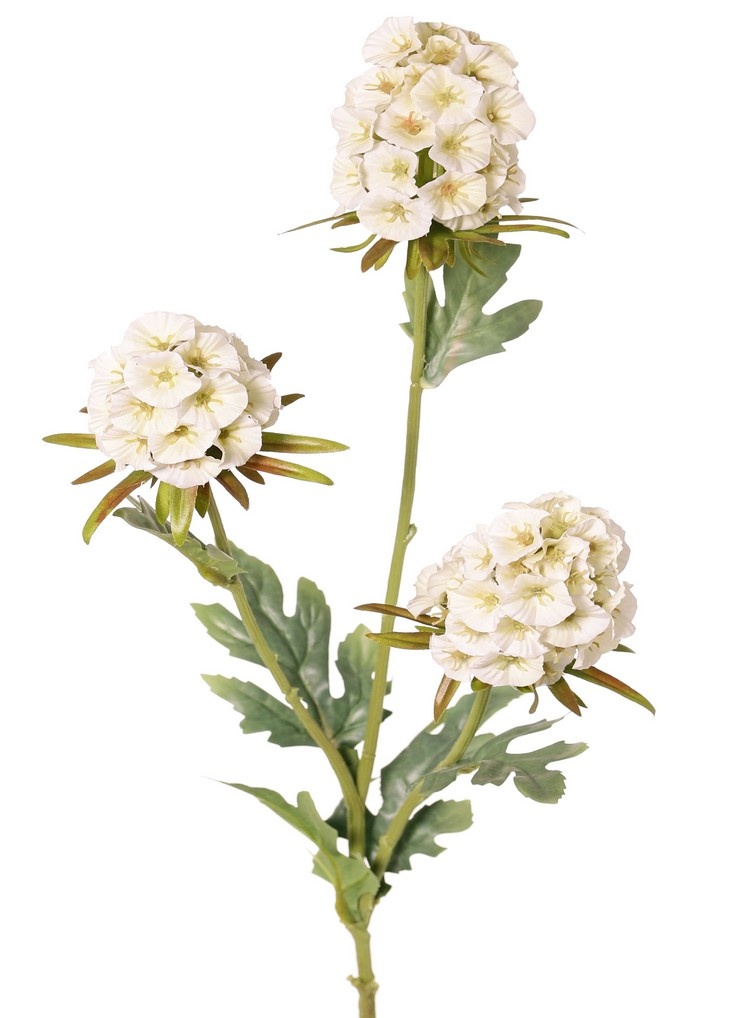 Dianthus (Chinese carnation) 3x branched with 3 flowers (2x 8*5 cm, 1x 6*5 cm) & 6 leaves, 77 cm