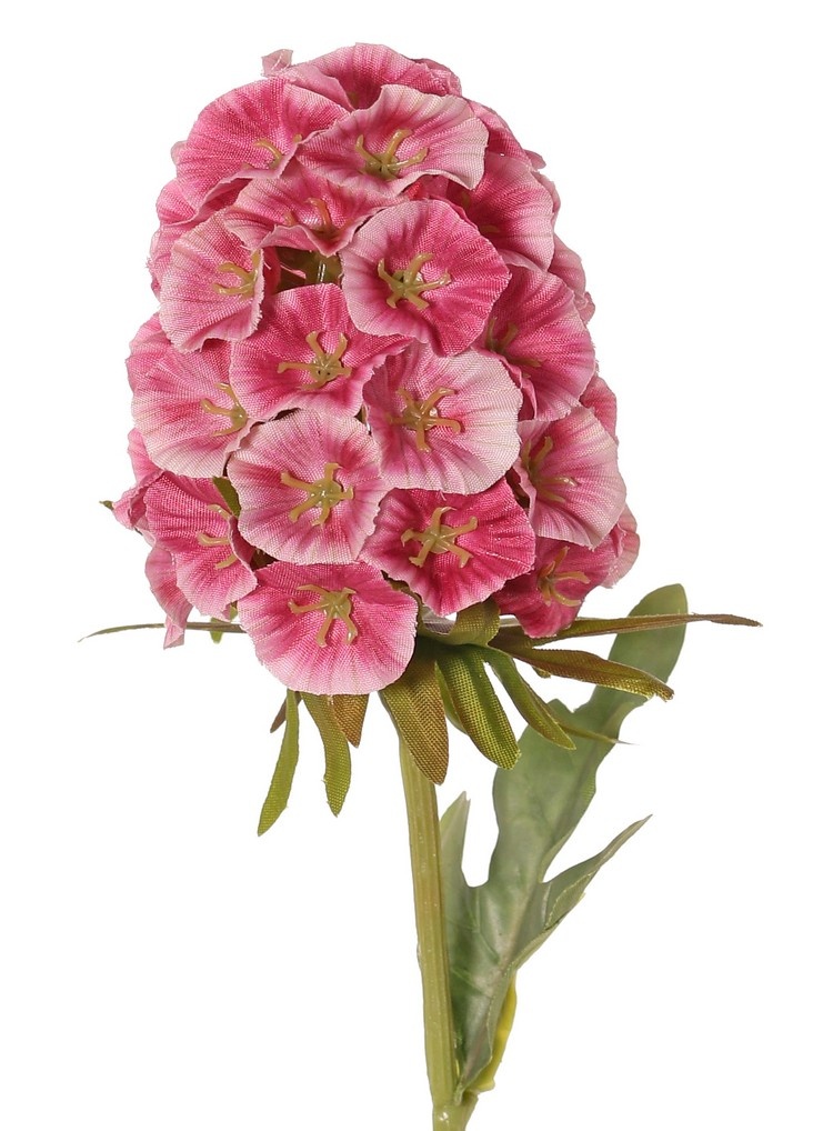 Clavel chino de 3 ramas con 3 flores (2x 8*5 cm, 1x 6*5 cm) y 6 hojas, 77 cm