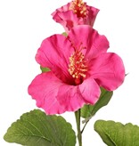 130721DR - Hibiscus (Chinese roos) 2x vertakt met 4 bloemen, 6 plastic knoppen & 13 bladeren, 80 cm