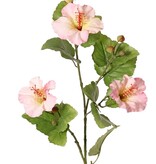 130721LR - Hibiscus (Chinese roos) 2x vertakt met 4 bloemen, 6 plastic knoppen & 13 bladeren, 80 cm