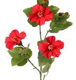 130721RO - Hibiscus (Chinese roos) 2x vertakt met 4 bloemen, 6 plastic knoppen & 13 bladeren, 80 cm