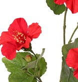 130721RO - Hibiscus (Chinese roos) 2x vertakt met 4 bloemen, 6 plastic knoppen & 13 bladeren, 80 cm