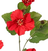 130721RO - Hibiscus (Chinese roos) 2x vertakt met 4 bloemen, 6 plastic knoppen & 13 bladeren, 80 cm