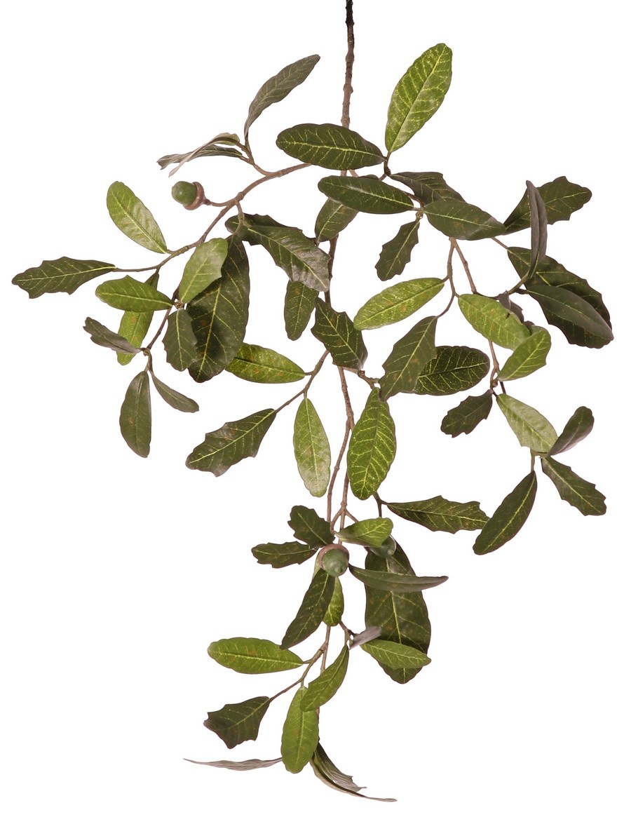 Oak branch (Austrian) Quercus 3x branched, with 60 leaves & 4 acorns, 67 cm - fire retardant