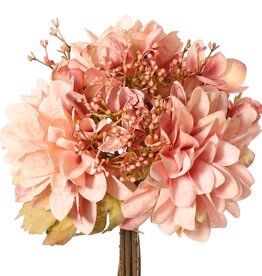 Mixboeket 'Dusty', met 3 dahlia's, 1 hortensia, 3 bessentoeven & 3 bladeren, 27 cm