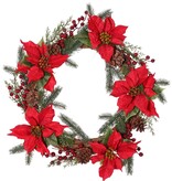 Krans met den & cypres, poinsettia (x 5), natural pine cone (x 5), foam bessentoef (x 5), 50 cm