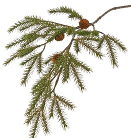 Pine branch (Picea) with 17 bundles of plastic needles (51 branches) & 3 plastic cones, 86 cm