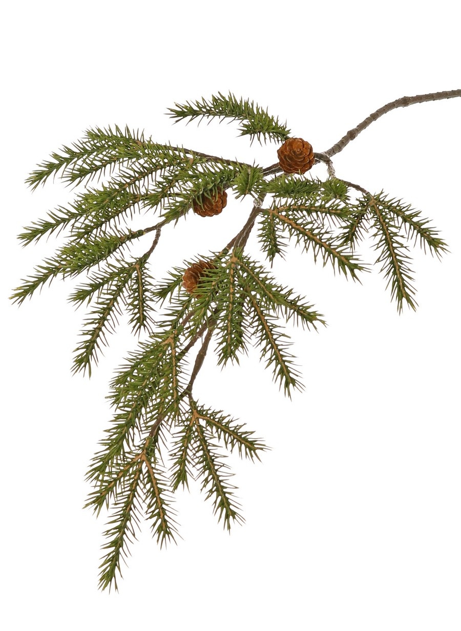 Rama de pino (Picea) con 17 haces de agujas de plastico (51 ramas) y 3 conos de plastico, 86 cm