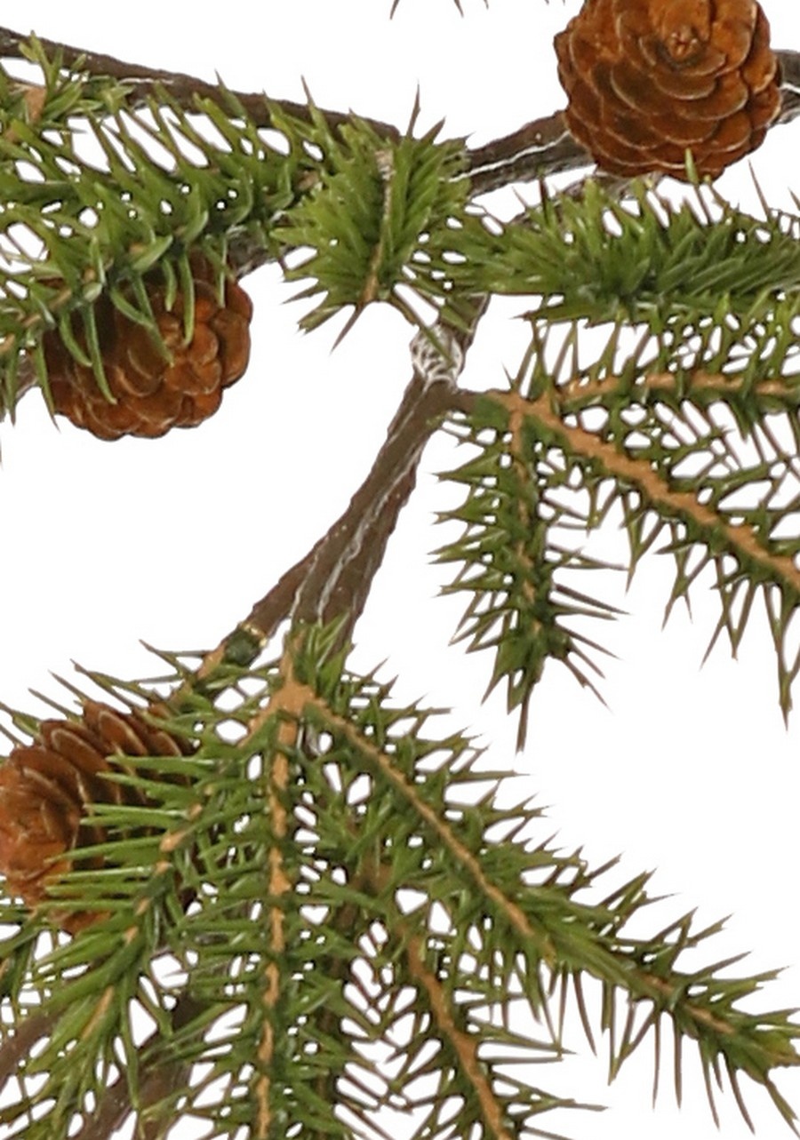 Rama de pino (Picea) con 17 haces de agujas de plastico (51 ramas) y 3 conos de plastico, 86 cm