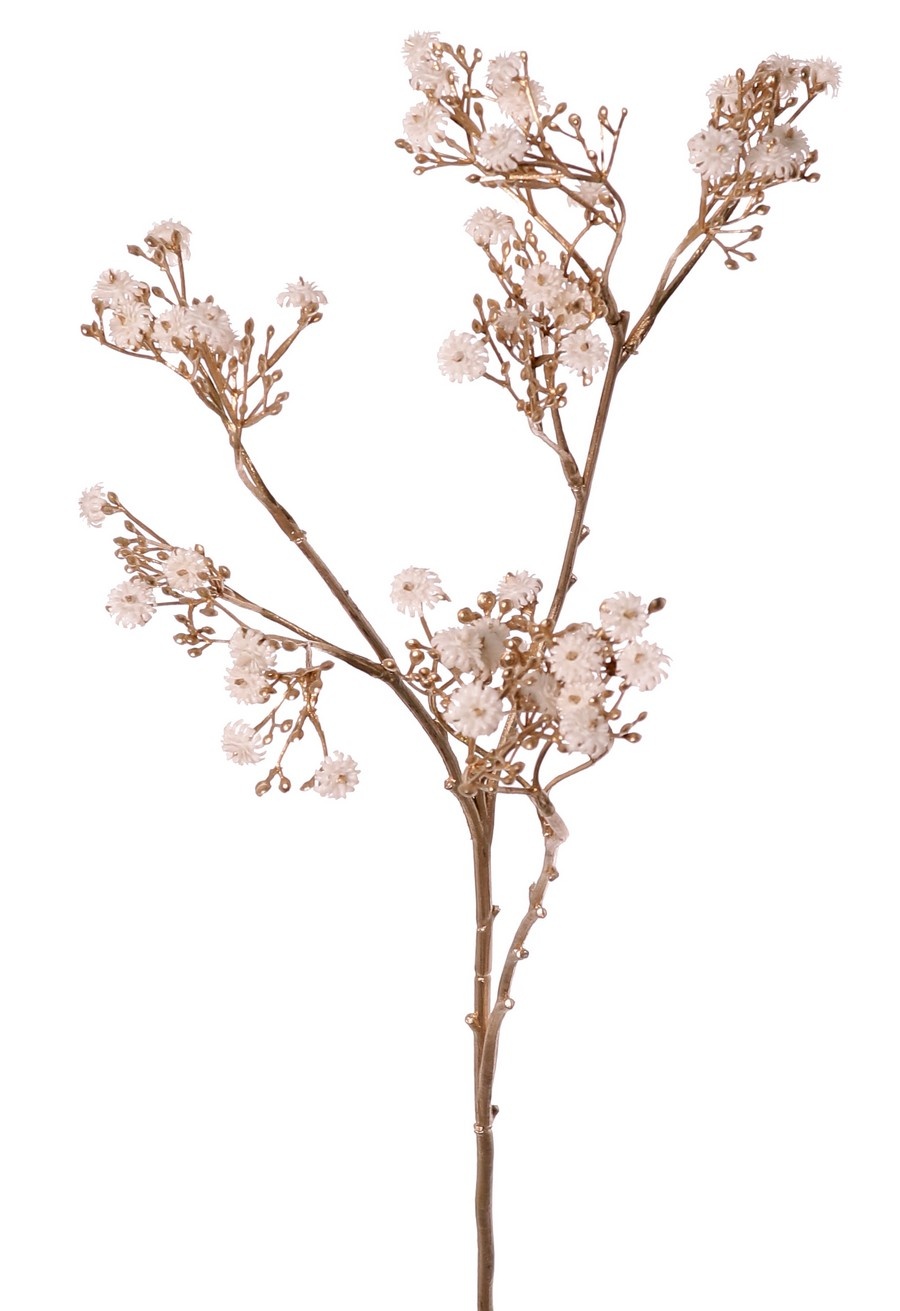 Gypsophila branch with 3 branches & 14 flower heads, stem color: gold, 69 cm "Winter Dream"
