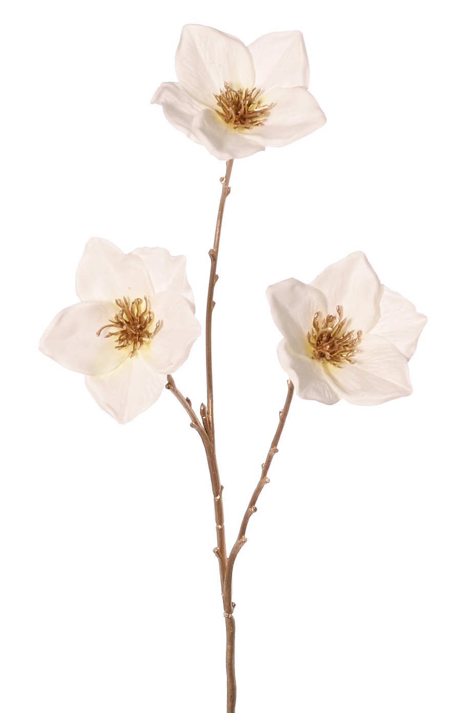 Helleborus branch (Christmas rose), with 3 flowers, stem color: gold, 69 cm "Winter Dream"